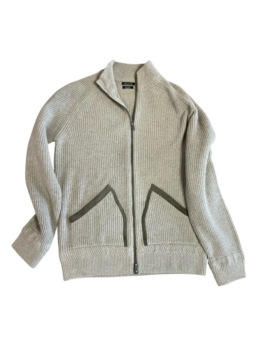 Massimo Dutti Wool & Cashmere Blend Zip-Up Cardigan - Beige - Size XL